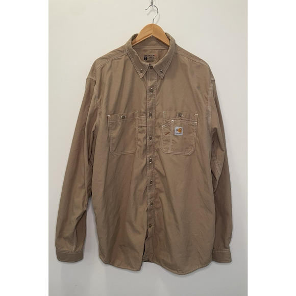 Carhartt FR Flame Resistant 2XLT Loose Fit Button Down Shirt CAT2 Beige 104138 - Picture 1 of 9